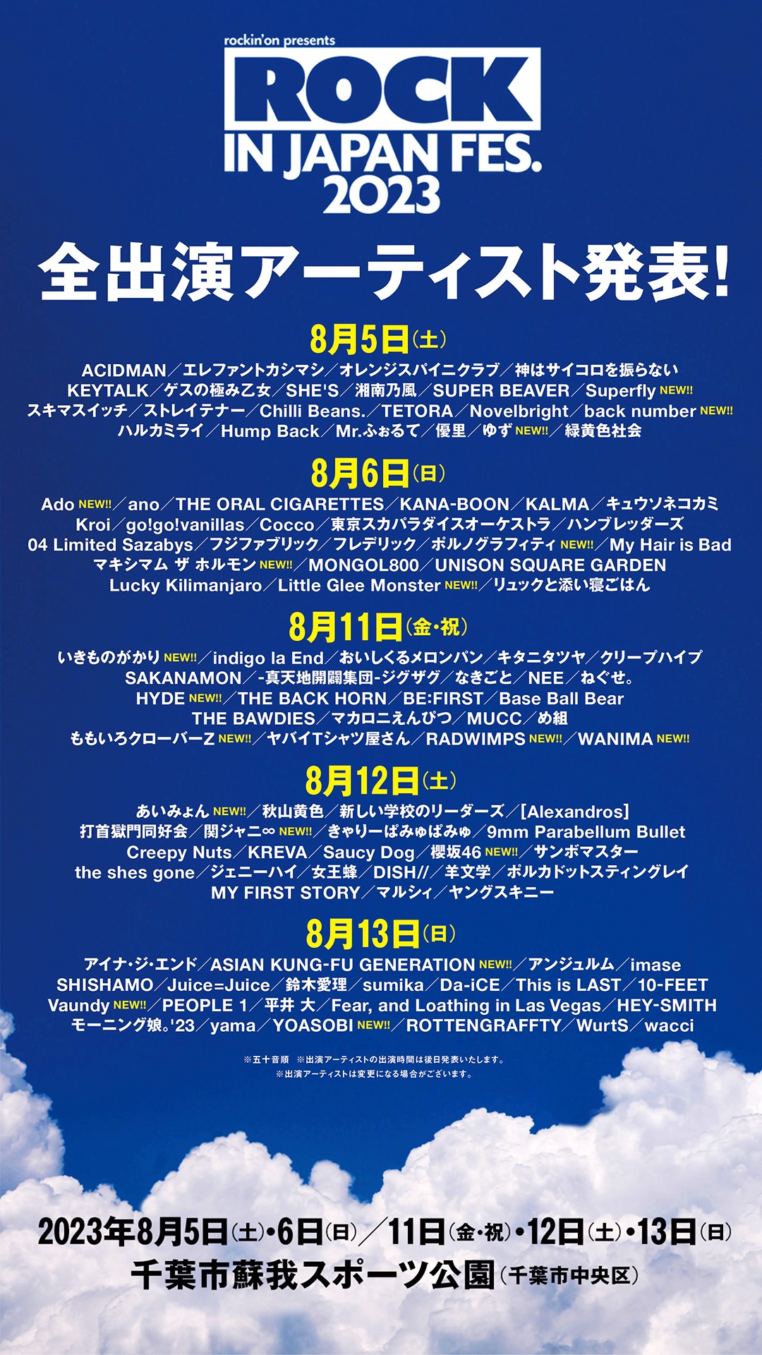 音楽ROCK IN JAPAN 8月4日(土) チケット1枚